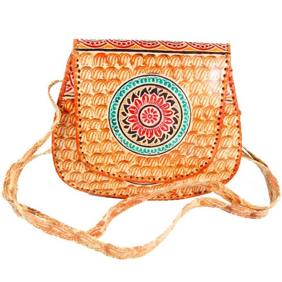 Fire Flower Leather Mandala Purse - Picture 1 of 3